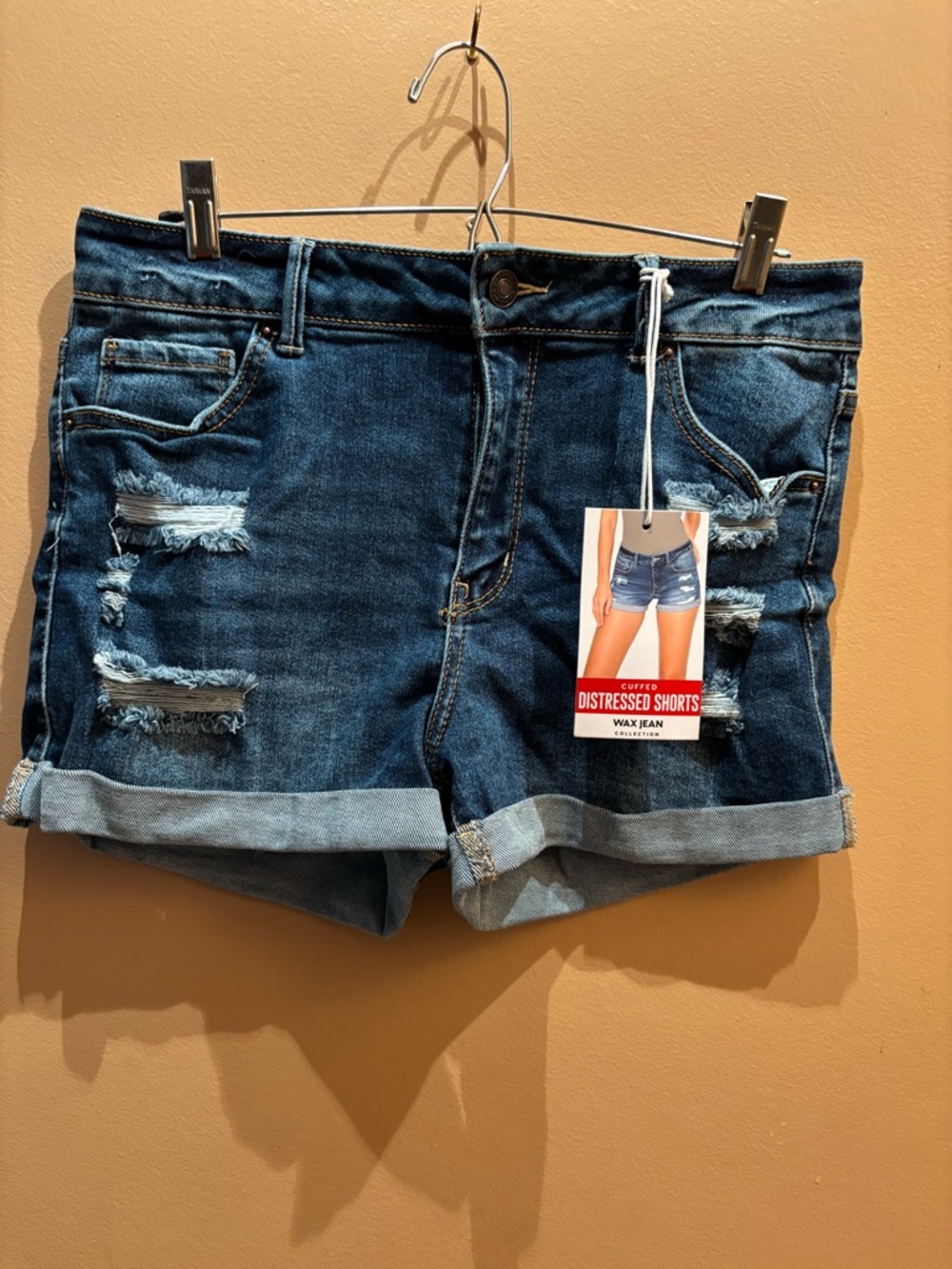 Wax Jeans Distressed Cuffed Original Denim Dark Wash Size Large NWT - Picture 2 of 6